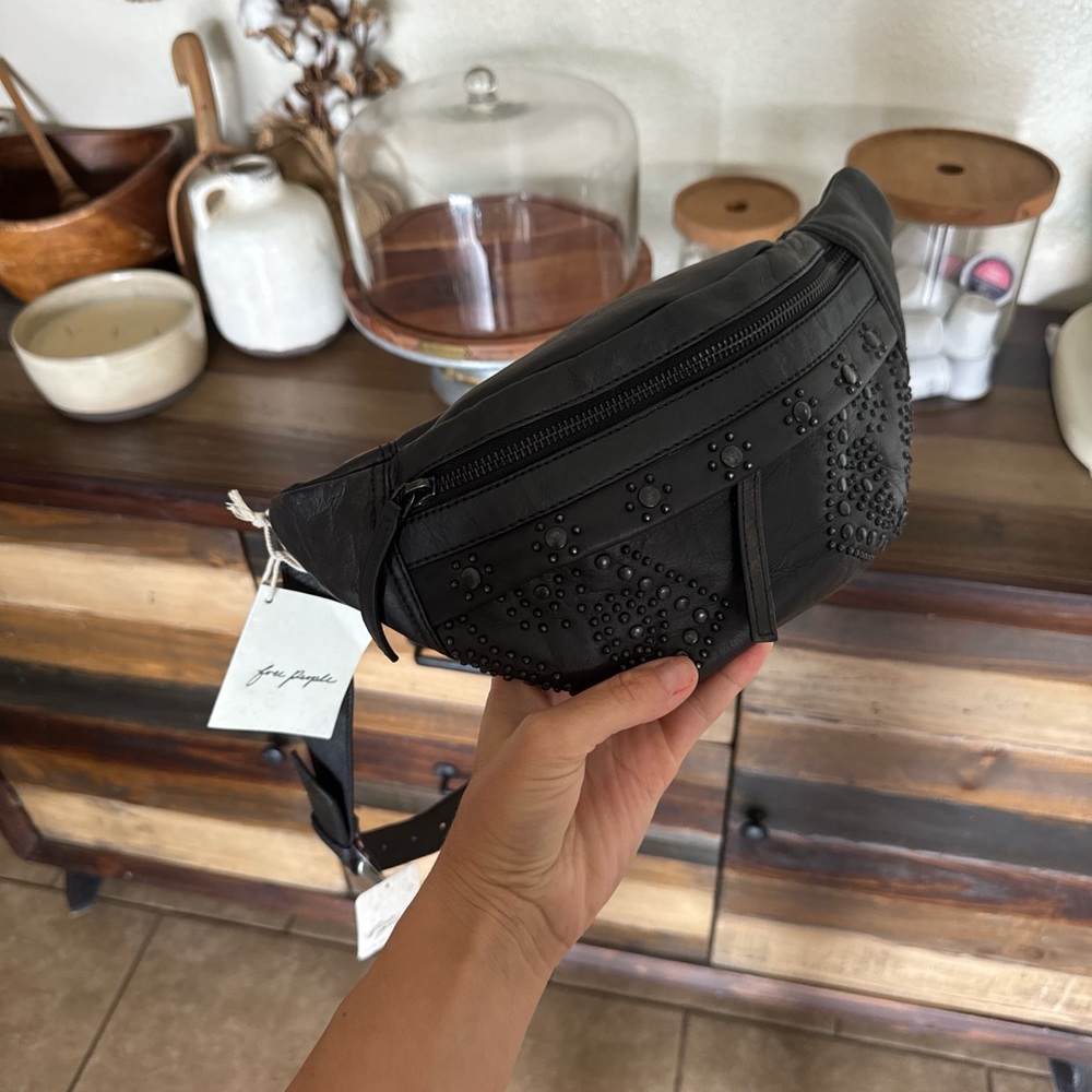 Free people Studded Black Leather Waist/sling  Bag